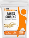 BulkSupplemen.com Ginseng šaknų ekstrakto milteliai - Panax Ginseng papildas, žolelių priedas - Vegan & Gluten Free, 1g per Serving, 1kg (2,2 lbs) (pakuotė iš 1)