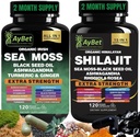 Sea Moss Shilajit Combo Bundle Capsule, Black Seed Oil, Ashwagandha, Rhodiola Rosea, Burdock, Turmeric, Ginger, VitC, VitD3, All in One Supplement, 240 Capsules, Halal, Vegan, USDA Organic