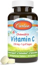 Carlson - Kid Chewable Vitaminas C, 250 mg, 1 g Sugars, Immune Support & Optimal Wellness, Antioksidantas, Tangerine, 60 Vegetariškų tablečių
