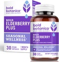 Bold Botanica Elderberry Plus - 65x Koncentruotas juodųjų elderbergų ekstraktas su Cinko & Vitaminas C Dienos imuninės paramos & sezoninis sveikatingumas - Non- GMO, 30 Vegan kapsulės