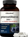 Pterostilbene su 98% Trans- Resveratrol, 200 mg per Serving, 200 Capsules ® 124; Natūraliai išdžiūvęs iš laukinių mėlynių - Antioksidantas priedas sveiko senėjimo paramos - Ne GMO