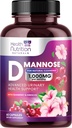 D-Mannose priedas 1,350mg - su spanguolių, Hibiscus & Dandelion - Fast- Action, Natural Šlapimo Tract & Bope Support for Women & Men - Fush & Cleanse Immalles - Non-GMO, Vegan - 60 kapsulių