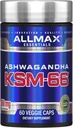ALLMAX Essentials Ashwagandha KSM- 66 (60 Veggie Caps) - Padidinti raumenų stiprumas & atkūrimo - Ne GMO, Gluten Free - 30 Paslaugos