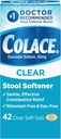 Colace Clean Stool Softener for Švelnus veiksmingas vidurių užkietėjimas Relief, # 1 Gydytojo rekomenduojama Stool Softener Brand, Dye Free, 50 mg Docusate Capsules, 42 Count