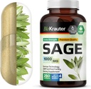 BIO KRAUTER Sage Additive Capsules 1000 mg - 250 Vegan Caps - Priedas su Salvia Officinalis - Imuninė & Digistic Support - Turtingas antioksidantų