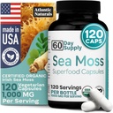 Atlantic Naturals Sea Moss Capsules with Moringa, Ashwagandha, Black Seed Oil, Ginger & Ginseng - Atlanto jūros Mozes papildai vyrams ir moterims - Daily Energy & Wellness Blend - 120 Count
