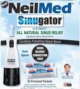 NeilMed Sinugator Cordless Pulsating Nasal Irrigator (Dual Speed) with 30 Premixed Packets and 3 AA Batteries - Black (Pack of 1)