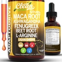 Clean Nutra Organic Maca Root Liquid Drops su Ashwagandha, Fenugreek, Beet Root ir L- Argininas Skystas Multivitaminas moterims ir vyrams - Adapto Drive