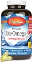 Carlson - Elite Omega-3 brangakmeniai, 1600 mg Omega-3 riebalų rūgštys, įskaitant EPA ir DHA, Norvegijos, Wild- Caught žuvų taukų papildas, Nepaprastai Softaled Omega 3 Fish Oil Capsules, Lemon, 130 Softgels