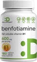 Benfotiaminas 600 mg vienam padavimui, 180 Veggie kapsulių (300 mg per capsules) - tirpus riebalinis vitaminas B1 Tiamino papildas - 3-ioji šalis Ištirtas, Veganas, Ne GMO, Gluten Be