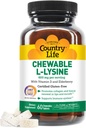 Country Life Chewable L- Lizinas priedas su vitamino D ir šeivamedžio, Imuninė parama ir kolageno atsinaujinimas odos audinių, Idealiai tinka suaugusiems