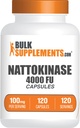 BulkSupples.com Nattokinum 4000 FU Capsules - Nattokinazės papildas, supirktas iš Natto ekstrakto, Nattokinazė 100mg - Gluten Free, 1 kapsulė per serving, 120 kapsulių (pakuotė po 1)