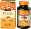 American Health EsterC with D3 Kaulų imuninis kompleksas Vegetariškų tablečių 24Hour Immune Support 1000 mg EsterC 5000 TV Vitaminas D3 Nonacedic Vitaminas C Servs, 60 Skaičius