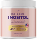 QSTA Myo- Inozitol & D-Chiro Inozitol papildas moterims 4100 mg (40: 1 santykis) - 9- in-1 Hormonų ir medžiagų apykaitos palaikymas su PCOS multivitaminų. Inozitolio miltelių priedas Hormono pusiausvyrai