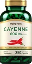 Piping Rock Cayenne Pepper Capsules maždaug 124; 600mg Ş124; 350 Grafas ® 124; Koncentruotas ekstrakto papildas ® 124; ne GMO, Gluten Free