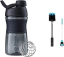BlenderButelis SportMixer Shaker Butelis puikiai tinka baltymų Shakes ir Pre Worcout, 20-Ounce, Black & 2-in-1 Shaker Butelis ir juostelė Valymo šepetys, 1 Pack, Pilka