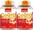 NEVISS Cukraus Free CoQ10 Užpildyti guminiai su vitamino B12 1000µg, Rhodiola Rosea ir Panax Ginseng ekstraktas, Vitaminas B6, Coenzis Q10 Priedas, 2 Pack