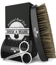 Barzdos šepetys Vyrams & barzdos Comb Set w / Mustache Žirklės Grooming Kit, Natūralus šernų Bristle šepetys, Dual Action Wood Comb, Ir Kelionių maišelis Puikus Kalėdų dovanos