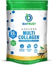BioTrust Ageless Multi Collagen Peptides Powder - 5 Tipai (I, II, III, V, X) - Vanilla Collagen Powder for Women & Men - Hidrolizuotas baltymas - Žolės Fed Jautiena, Žuvys, Vištienos, Eggshell Membrane