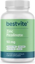 BESTVITE Cinko Picolinate 50mg (240 Vegetariškų kapsulių) - No Stearates - Vegan - Non GMO - Gluten Free