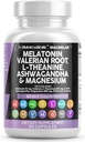 Clean Nutracaments Melatonino 10mg Valerijono šaknies L Theanine 200mg Ashwagandha - Miego palaikymas moterims ir vyrams, sergantiems magnio kompleksu, Lemon Balm, Chamomile, & Passion Flower - 60 Caps