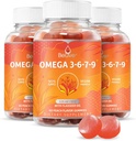 BeLive Organic Omega 3 Gummies - Omega 3 6 9 7 DHA & EPA iš Flaxseed Oil & Sea Buckthorn Food Oil, Vegan, vaikams ir suaugusiems, visas kūnas, smegenys ir akys Parama, Cukrus Nemokamas - Peach 124; 3-Pack
