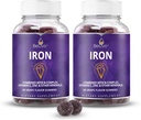 BeLive Iron Gummies - Multivitaminas geležies papildas su vitaminu C, A, B & Cinkas, Palaiko kraujo deguonis, Vegano papildai moterims, vyrams ir vaikams augimo ir plėtros - Vynuogių skoniui