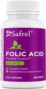 Safrel Folic Acid 400 mcg - Vitamin B9-400 Tablets, Essential Prenatal and Postnatal Vitamin for Fetal Development, Red Blood Cell Production, Cell and Neural Development | Non-GMO, Vegan