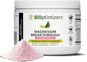 BIOOptimizers Magnis Breakthrough Geriamasis - 8 Formos magnio, Elektrolitai, Miego sveikata, Stresas, Raumenų atkūrimo, Širdies parama ® 124; Glycinate, Citrate, Malate- Aviečių Lemon