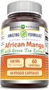 Amazonės Formulės Afrikos Mango su žaliosios arbatinės ištraukos priedėliu Bendrijoje 124; 500 Mg per serving ® 124; 60 Veggie Capsules ® 124; Non-GMO ® 124; Gluten- Free ® 124; Pagaminta JAV