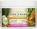 Women's PureBalance Lion's Mane Mushroom Supplement Capsules with Reishi, Cordyceps, Turkey Tail – Brain Nootropic for Memory, Focus, Natural Energy, & Immune Support, Non-GMO (120 Capsules)