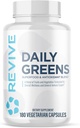 Revive MD Daily Greens Supplement for Men & Women - Superfood & Antioxidant Blend w/Digestive Enzymes, Prebiotics & Probiotics for Immune Support, Digestive & Gut Health - 180 Capsules (60 Servings)