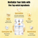 Anti- senėjimo, Resveratrol, NADH & PQQ, sveiki plaukai, oda, ir nagų, Ląstelių sveikata, spermidinas, Ubichinolis, GMP, Pagaminta JAV 60 kapsulių