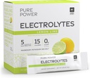 Dr. Mercola Pure Power Electrolytes - Hidracijos ir raumenų funkcijos palaikymas - Magnio ir kalio mišinys - 0 g cukraus vienam servinimui - Lemon Lime - 30 Paketų