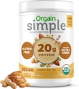 Organ Organ Organic Simple Vegan proteino milteliai, žemės riešutų sviestas - 20g Augalu pagrįstas baltymas, su mažiau ingredientų, No Dirbtiniai saldikliai, Gluten Free, No Pienas ar Laktozė, 1.25 lb (Pakavimo gegužės Vary)