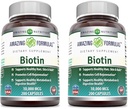 Nuostabios formulės Biotinas 10000 mcg Veggie Capsules ® 124; Vitaminas B7 Priedas ® 124; Non-GMO ® 124; Gluten Free ® 124; Pagaminta JAV (200 Grafas ® 124; 2 Pack)