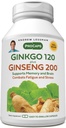 ANDREW LESSMAN Ginkgo 120 Plus Ginseng 200mg - 30 kapsulės - Standartinis ekstraktas mišinys remti smegenų, atminties ir pažinimo funkcija. Adaptogen, Kovų Stress ir nuovargis. Priedų nėra