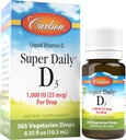 Carlson - Super Daily D3, Vitaminas D lašai, 1000 TV (25 mcg) per Drop, 1 metų tiekimo, Vitaminas D3 Skystas, Širdies & Imuninė sveikata, Vegetarian, Skystas Vitaminas D3 lašai, Neskonio, 365 lašai