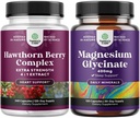 Natures Craft Bundle of Extra Strength Hawthorn Berry Capsules - Extract Digestion and Heart Health Supplement and Pure Magnesium Glycinate 400mg Per Serving for Mood Sleep and Relaxation