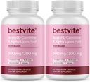 BESTVITE acetil L-karnitinas 500mg ir alfa lipoidinė rūgštis 200mg vienoje kapsulėje su biotinu (240 vegetariškų kapsulių) (120 x 2) - Nėra Stearates - Vegan - Ne GMO - Gluten Free