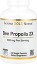 California Gold Nutrition Bee Propolis 2X Stiprumas, Koncentruotas ekstraktas 500 mg, atitinka 1000 mg Natural Propolis, Palaiko imuninę sveikatą ir gyvybingumą *, 240 Veggie Capsules