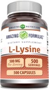 Nuostabios formulės L- Lysine 500 mg kapsulės Amino rūgšties papildas - 124; ne GMO - 124; Gluten nemokamai 124; Pagaminta JAV (500 Count)