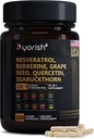 Resveratrol supplementary, 124; Berberine Vynuogių sėklų ekstraktas Quercetin Green Arbatos ekstraktas Acai Noni Polifenolio papildas moterims & vyrams, N-acetil cisteinas NAD Booster 120 Count