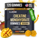 EcoWise Wellness Creatine Monohydrate Gummies 5000 mg, Mango Flavor, 120 Sugar-Free Vegan Chews, Creatine Supplement for Daily Routine