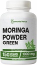 Moringa Capsules, 1000mg Strength, 20:1 Pure Moringa Leaf Powder, Digestive & Immune Support Green Superfood, Non-GMO & Gluten Free