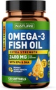 Pastatyta Gamta Omega 3 Žuvies aliejus Minkšti geliai - 2400 mg Žuvies aliejus, 1440 mg Omega 3, 864 mg EPA, 576 mg DHA - Papildomas stiprumas smegenų ir širdies sveikatos paramos priedas - 120 Softgels