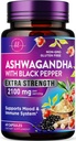Ashwagandha 2,100 mg - Ashwagandha papildai moterims Veggie Capsules su miltelių ir šaknų ekstraktu, Black Pepper for High Absorption, Plant Based, Non- GMO, buteliuose JAV - 60 Veggie Capsules
