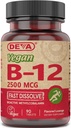 DEVA Nutrition Vegan Poliežuviu greitai ištirpinti B- 12 tablečių, 2500 µg, 90 Count
