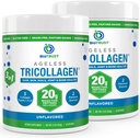 BioTrust Tri Collagen Milteliai - 3-in-1 hidrolizuotas Collagen Peptides milteliai (I, II ir III tipai) - Žolės Fed Collagen proteinas milteliai nuo senėjimo, odos, plaukų, kaulų ir sąnarių sveikatos - Neskonio, 2-pakuotė