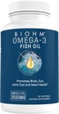 BIOHM Omega-3 Žuvų aliejus (2500mg, 60 Softgels) Didelis stiprumas 860mg EPA & 630mg DHA, Omega 3 riebalų rūgščių papildai remti smegenų, bendras, akis, kepenys & gutas Sveikata, nepertraukiamai skendintys
